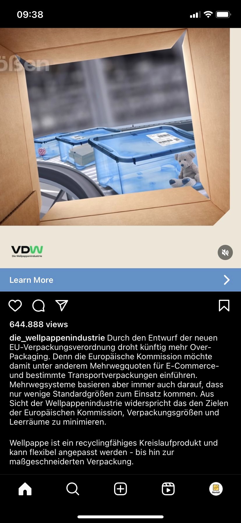 Instagram Post der Wellpappenindustrie WDV