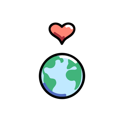 Illustration einer Erdkugel mit einem Herz darüber